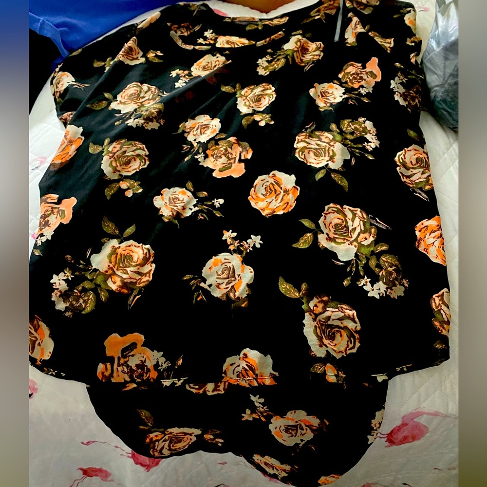 Black and Pink Roses Sheer Top